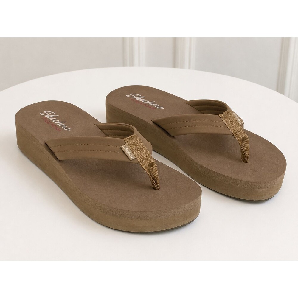 Skechers Yoga Foam Flip Flop Sandals Thong 11 M Tan Beachy Vacation Platform